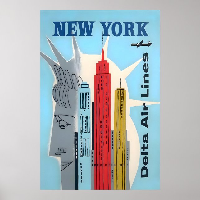 New York Art Staty Liberty Print Delta Travel Poster (Framsidan)