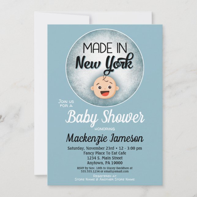 New York Baby Shower Funny Blue Boys-inbjudan Inbjudningar (Framsida)