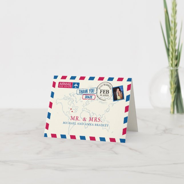 New York Bermuda Airmail Bröllop Tack Helgkort (Framsida)