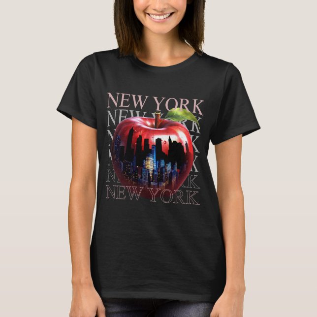New York, Big Apple Fruit Silhouette City T Shirt (Framsida)
