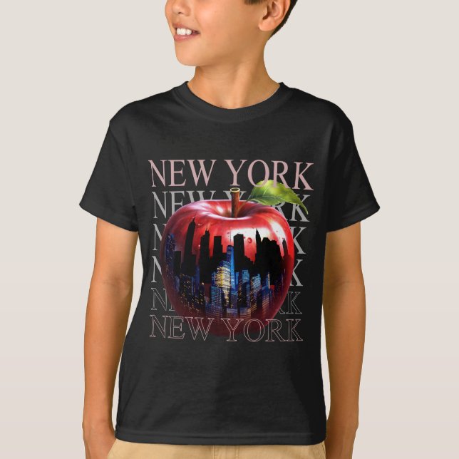 New York, Big Apple Fruit Silhouette City T Shirt (Framsida)