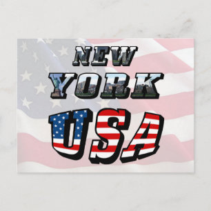 New York Bild och USA Flagga Text Vykort