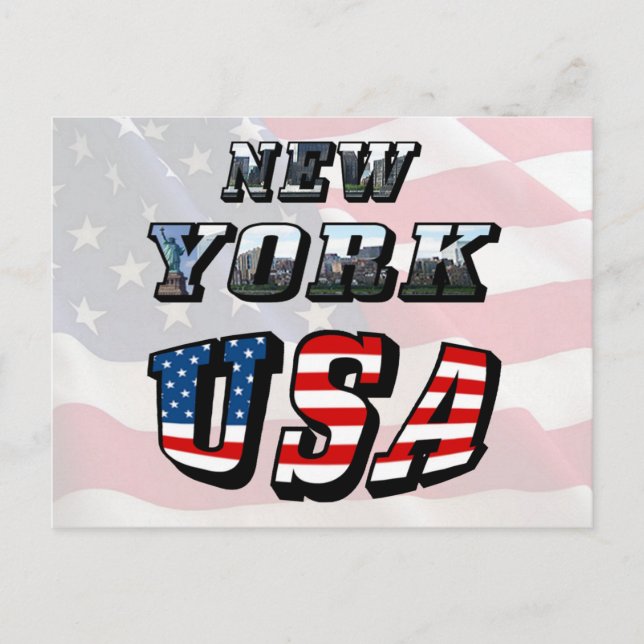 New York Bild och USA Flagga Text Vykort (Framsida)
