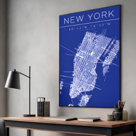 New York Blueprint Kartposter Koordinater Väggkons Fototryck