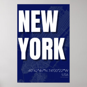 New York Blueprint Stadskarta Affisch Minimal