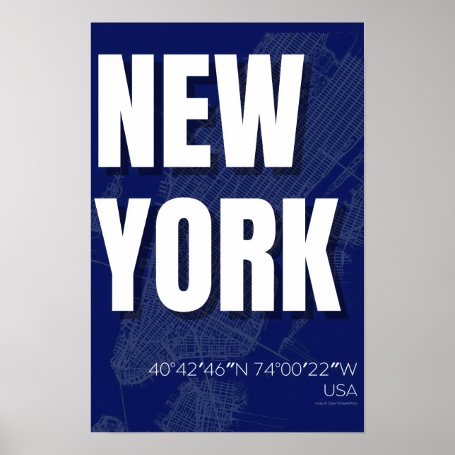 New York Blueprint Stadskarta Affisch Minimal (Framsidan)
