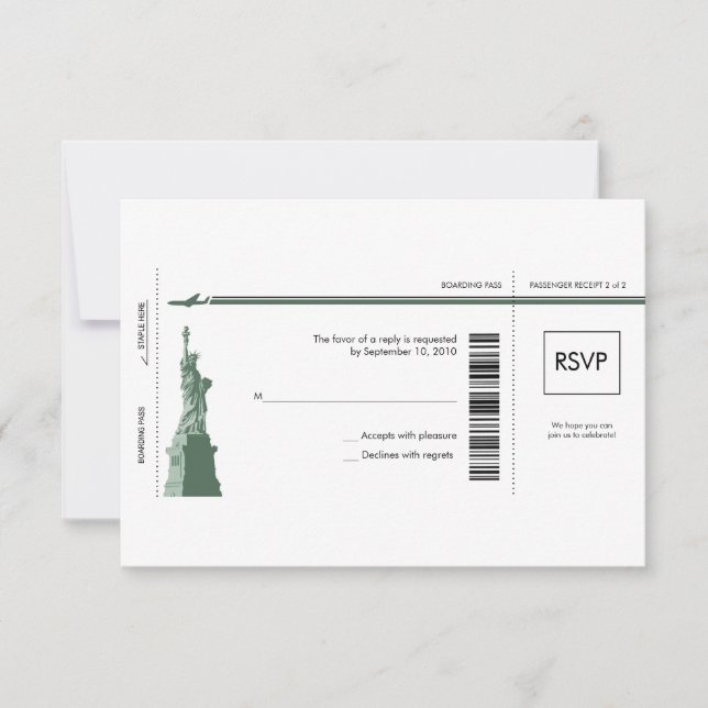 New York Boarding Pass Bröllop RSVP OSA Kort (Framsida)