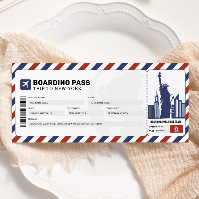 New York Boarding Pass Resa Resa Flyg Biljett Inbjudningar (Skapare uppladdad)