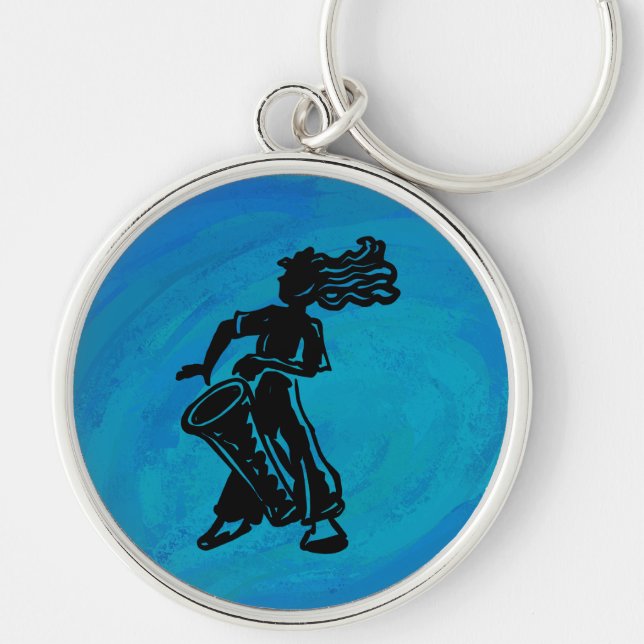 New York Boogie Nights Drum Blue Rund Silverfärgad Nyckelring (Framsidan)