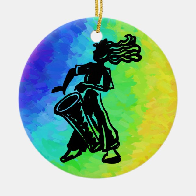 New York Boogie Nights Drum Rainbow Julgransprydnad Keramik (Framsidan)