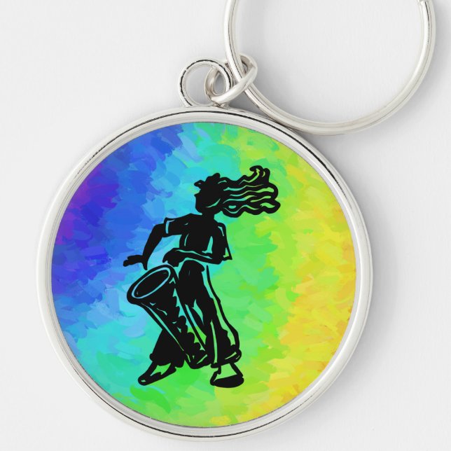 New York Boogie Nights Drum Rainbow Rund Silverfärgad Nyckelring (Framsidan)