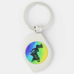 New York Boogie Nights Drum Rainbow Swirl Silverfärgad Nyckelring