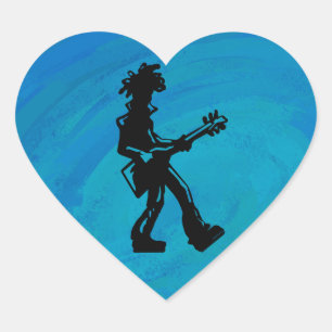 New York Boogie Nights Guitar Blue Hjärtformat Klistermärke