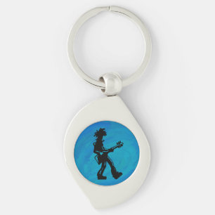 New York Boogie Nights Guitar Blue Swirl Silverfärgad Nyckelring