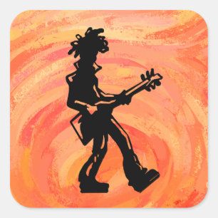 New York Boogie Nights Guitar Orange Fyrkantigt Klistermärke