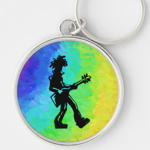 New York Boogie Nights Guitar Rainbow Rund Silverfärgad Nyckelring