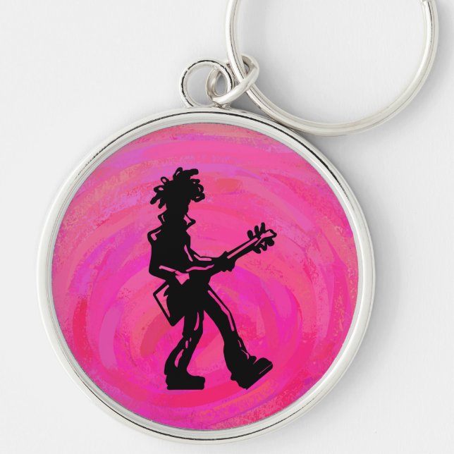 New York Boogie Nights Guitar Shock rosa Rund Silverfärgad Nyckelring (Framsidan)