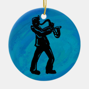 New York Boogie Nights Saxophone Blue Julgransprydnad Keramik