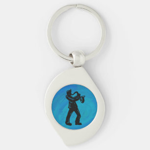New York Boogie Nights Saxophone Blue Swirl Silverfärgad Nyckelring