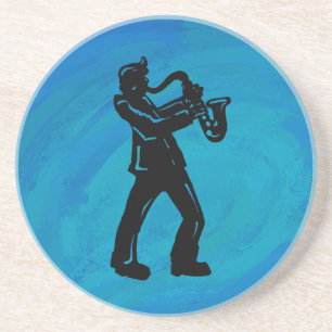 New York Boogie Nights Saxophone Blue Underlägg Sandsten