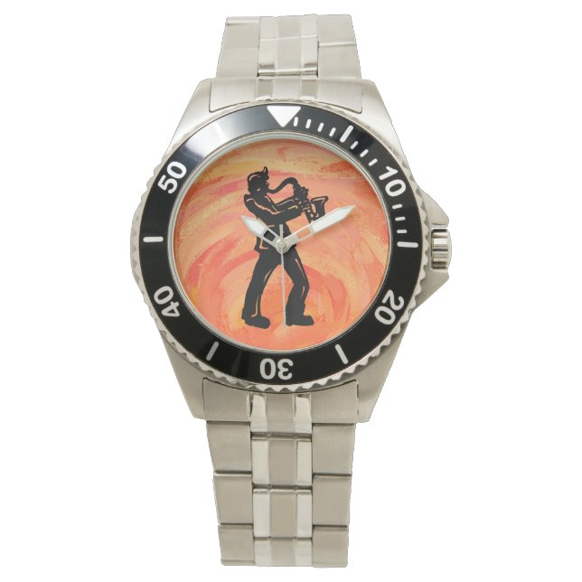 New York Boogie Nights Saxophone Orange Armbandsur (Framsida)