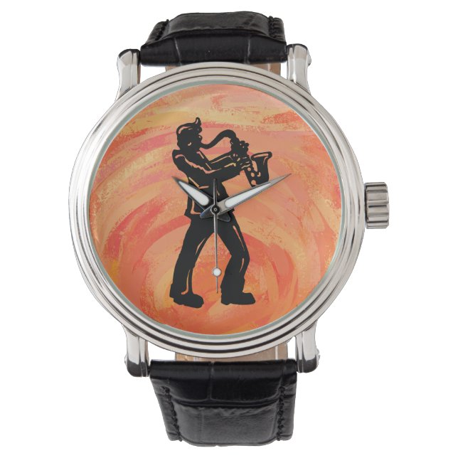 New York Boogie Nights Saxophone Orange Armbandsur (Framsida)