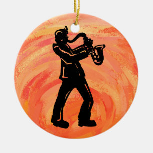 New York Boogie Nights Saxophone Orange Julgransprydnad Keramik