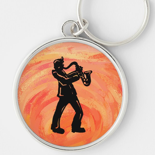New York Boogie Nights Saxophone Orange Rund Silverfärgad Nyckelring (Framsidan)
