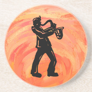 New York Boogie Nights Saxophone Orange Underlägg Sandsten