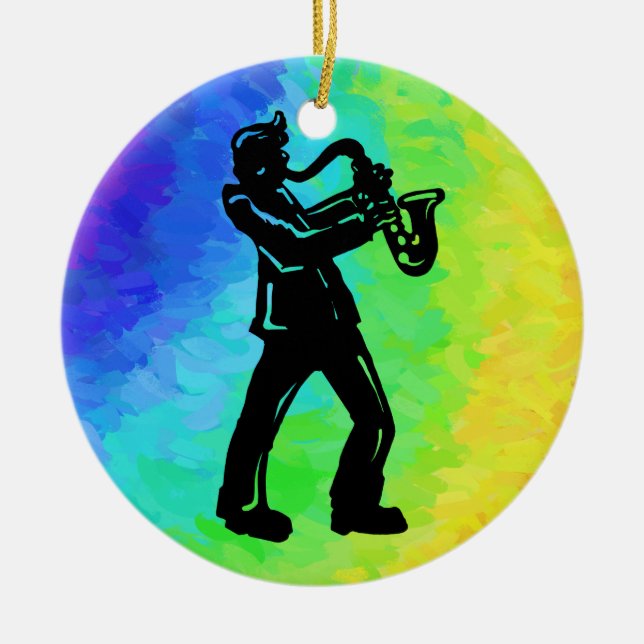 New York Boogie Nights Saxophone Rainbow Julgransprydnad Keramik (Framsidan)