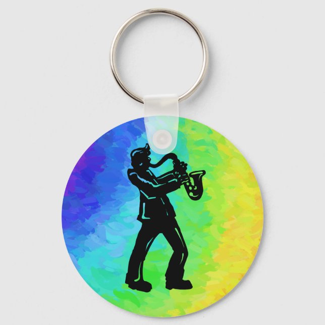 New York Boogie Nights Saxophone Rainbow Nyckelring (Framsida)