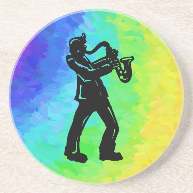 New York Boogie Nights Saxophone Rainbow Underlägg Sandsten (Framsidan)