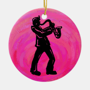 New York Boogie Nights Saxophone Shock rosa Julgransprydnad Keramik