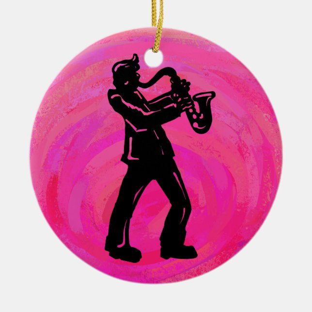 New York Boogie Nights Saxophone Shock rosa Julgransprydnad Keramik (Framsidan)