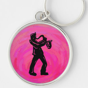 New York Boogie Nights Saxophone Shock rosa Rund Silverfärgad Nyckelring