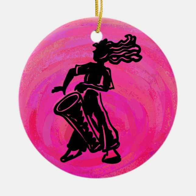 New York Boogie Nights Trumma Hot Pink Julgransprydnad Keramik (Framsidan)