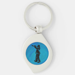 New York Boogie Nights Trumpet Blue Swirl Silverfärgad Nyckelring