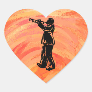 New York Boogie Nights Trumpet Orange Hjärtformat Klistermärke