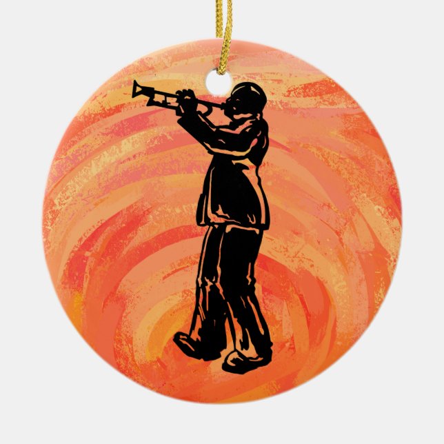 New York Boogie Nights Trumpet Orange Julgransprydnad Keramik (Framsidan)