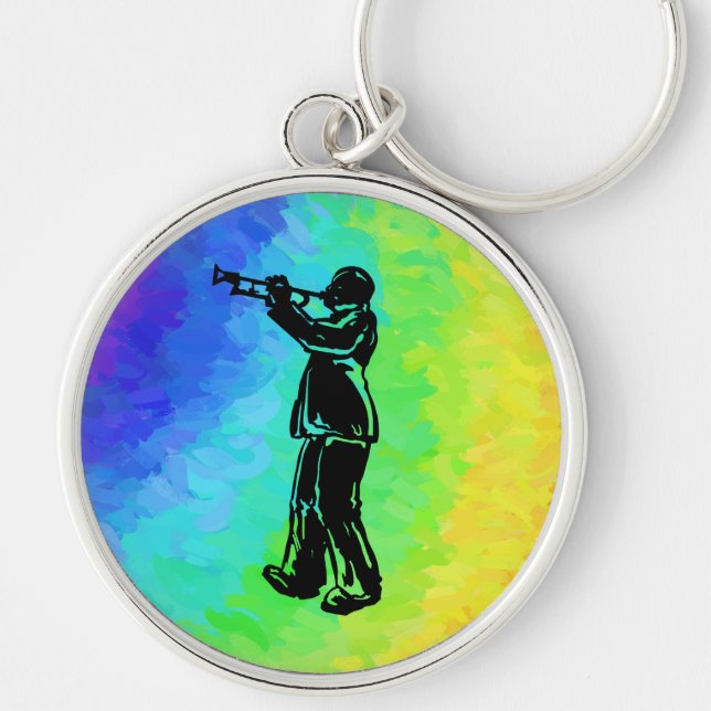 New York Boogie Nights Trumpet Rainbow Rund Silverfärgad Nyckelring (Framsidan)