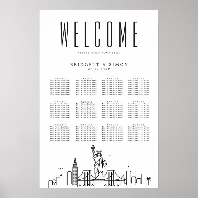 New York Bröllop | 12 Bord-sätesdiagram Poster (Framsidan)