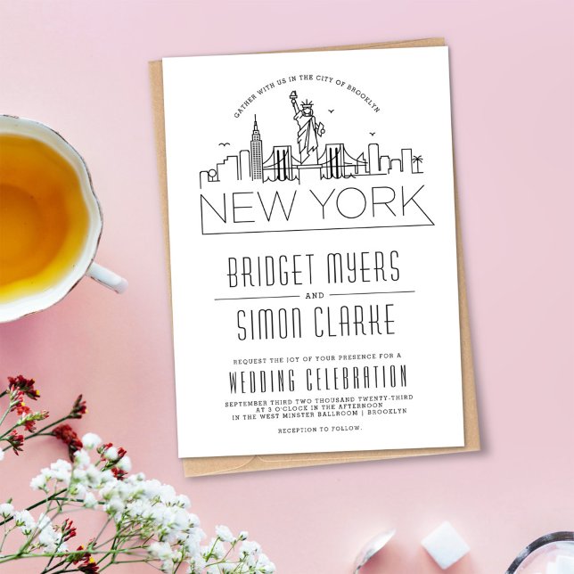 New York Bröllop | Stiliserad Skyline-inbjudan Inbjudningar (Skapare uppladdad)