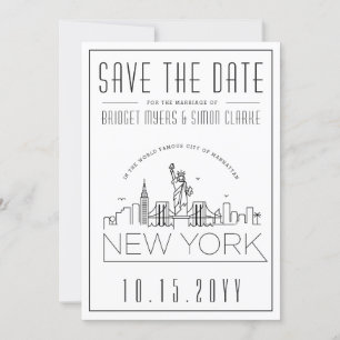 New York Bröllop   Stiliserad Skyline Spara datum Inbjudningar