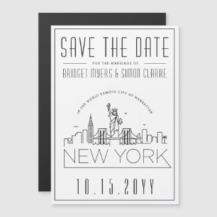 New York Bröllop   Stiliserad Skyline Spara datum Magnetisk Inbjudningskort