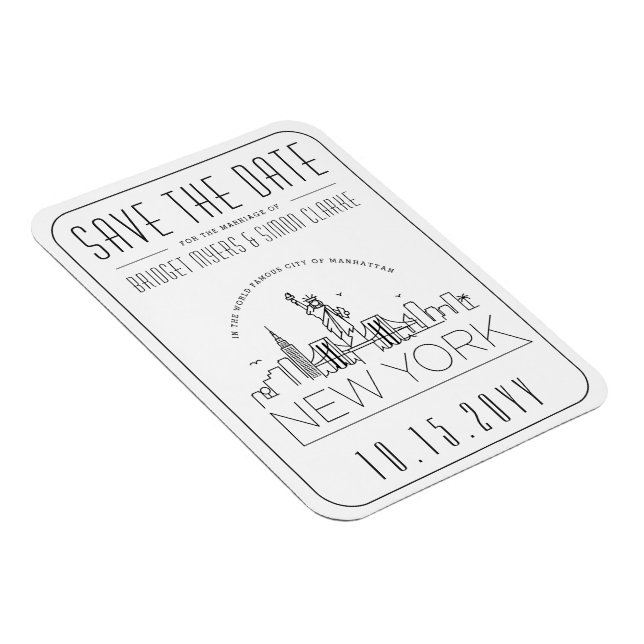 New York Bröllop Stilized Skyline Spara datumet Magnet (Högersidan)