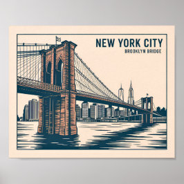 New York Brooklyn Bridge Siluett Djärv Retro Resa Poster