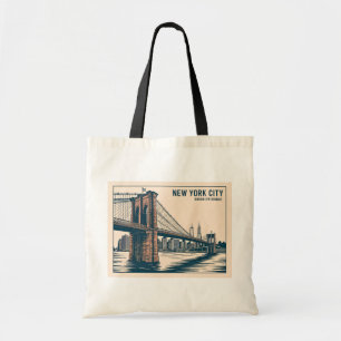 New York Brooklyn Bridge Skyline Bold Retro Travel Tygkasse