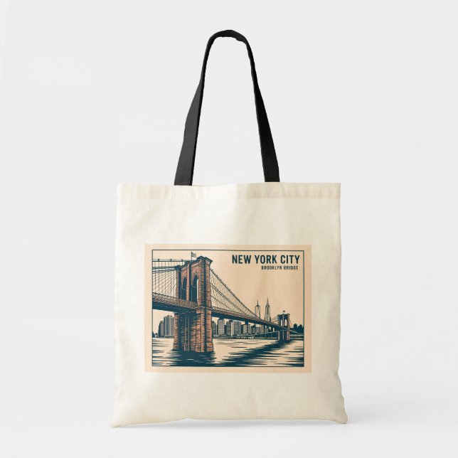 New York Brooklyn Bridge Skyline Bold Retro Travel Tygkasse (Framsidan)