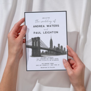 New York Brooklyn Modern Lustration Bröllop Inbjudningar