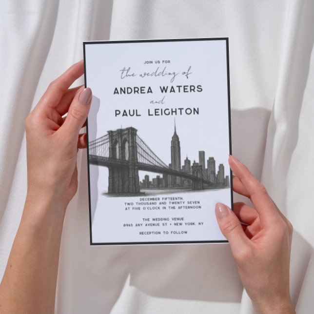 New York Brooklyn Modern Lustration Bröllop Inbjudningar (Skapare uppladdad)